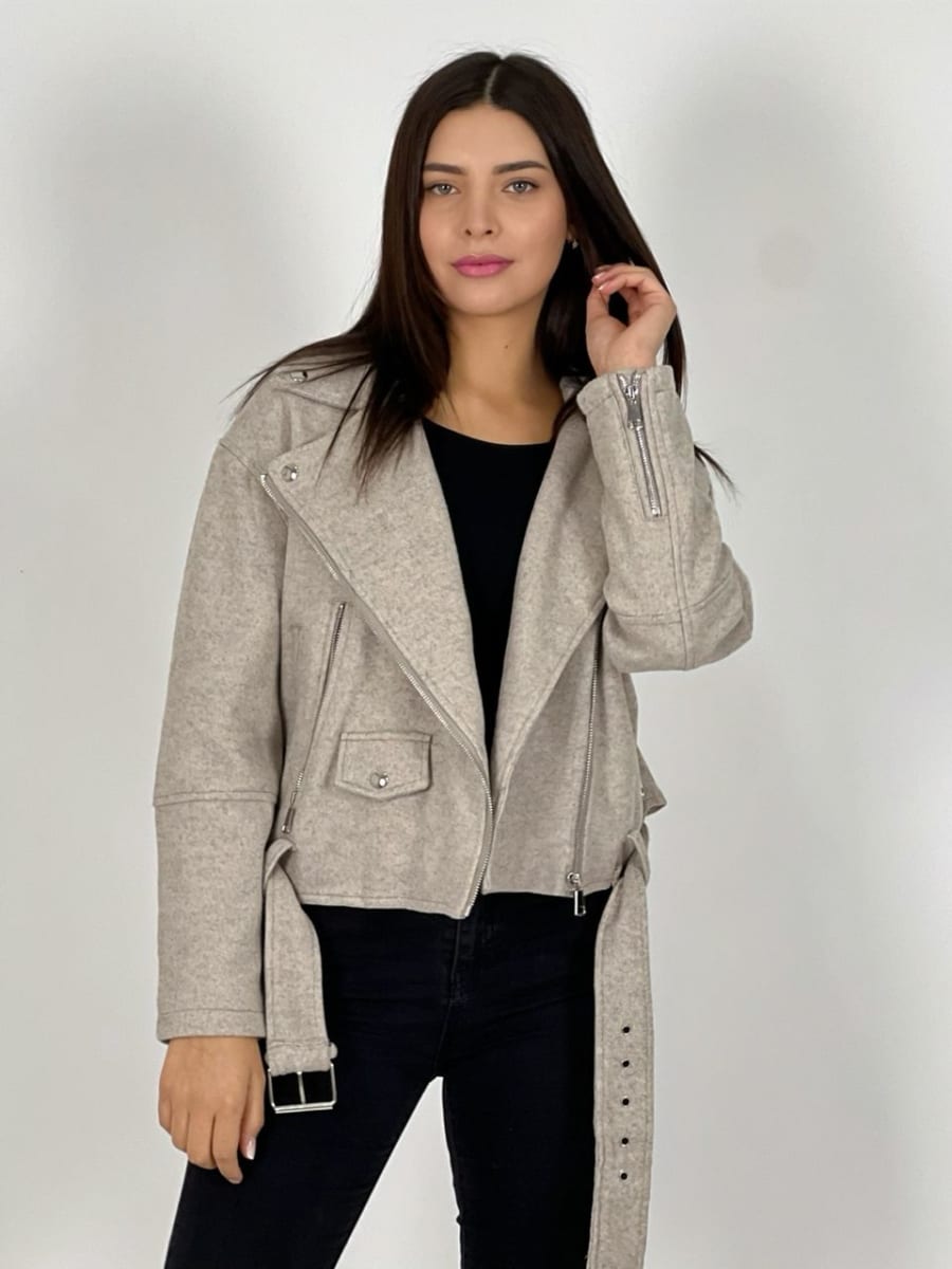 Chaqueta de Paño Con Cierre y Cinturon A1-31//4313