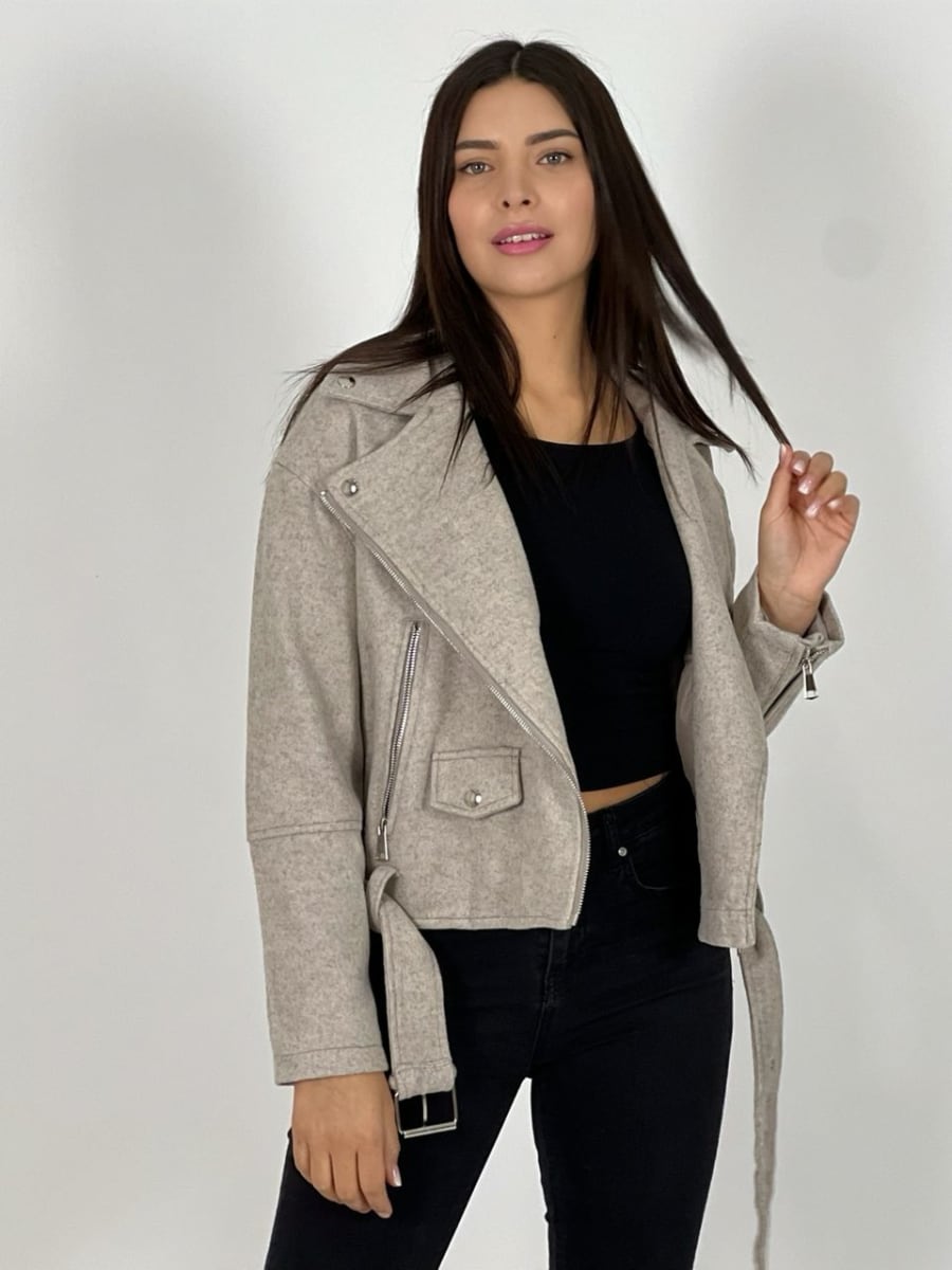 Chaqueta de Paño Con Cierre y Cinturon A1-31//4314