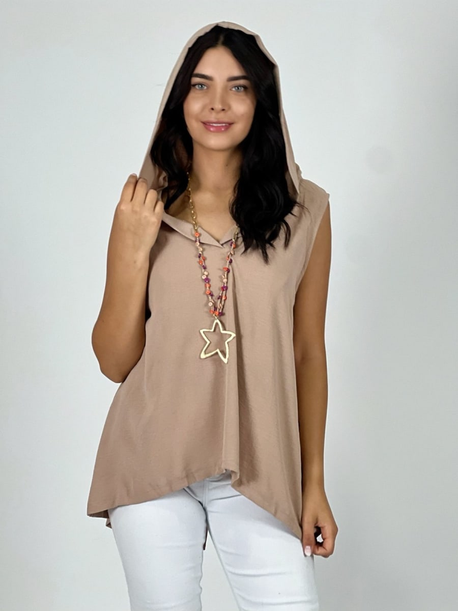 Blusa Viscosa con Capucha S/Mangas A1-152