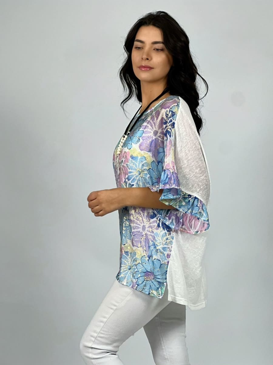Polera Gaza Estampado Floral con Brillos A4-873
