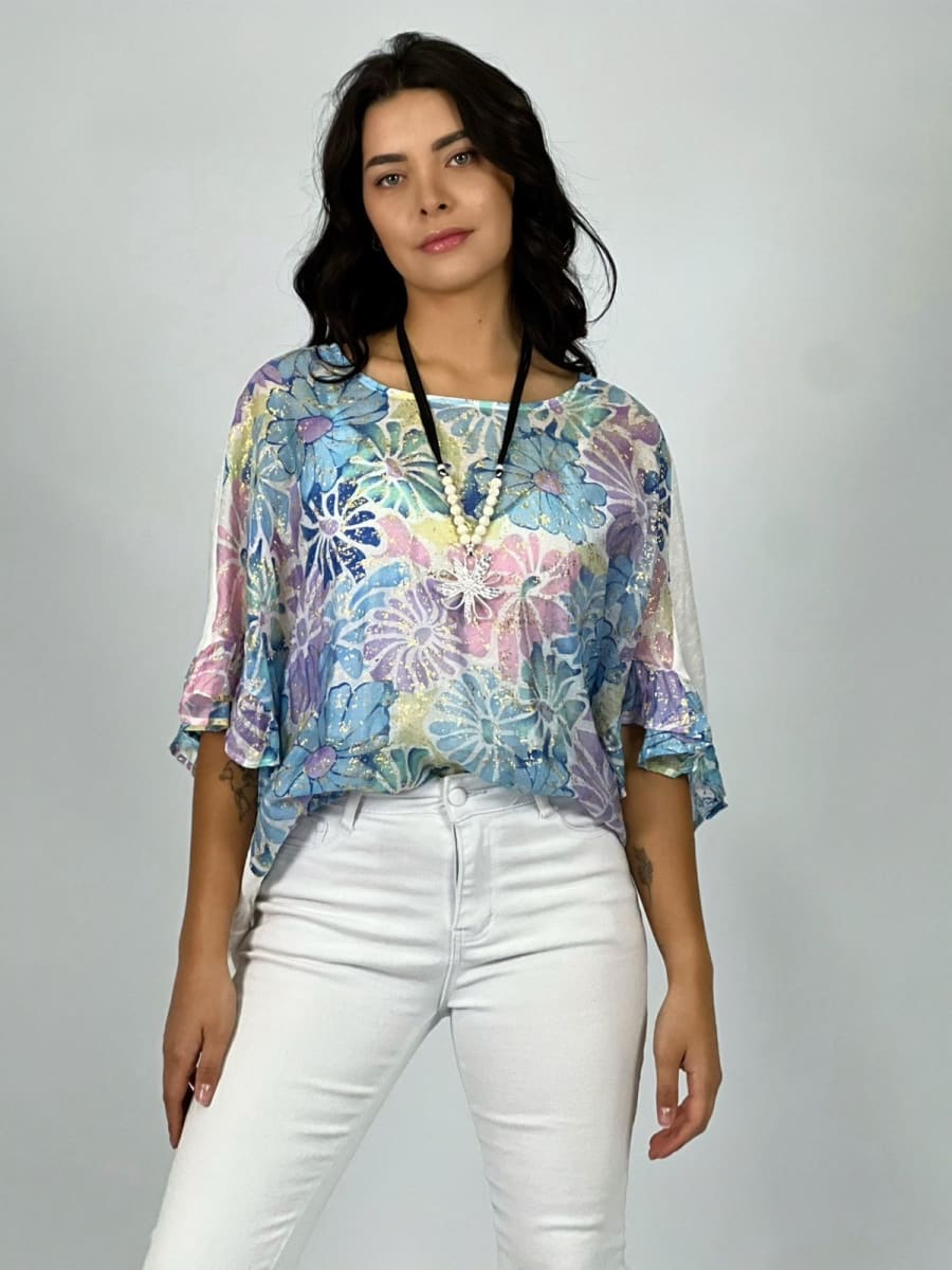 Polera Gaza Estampado Floral con Brillos A4-872