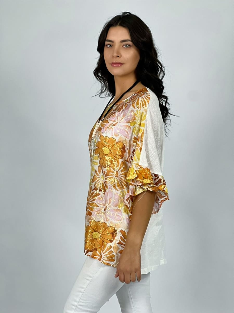 Polera Gaza Estampado Floral con Brillos A4-876