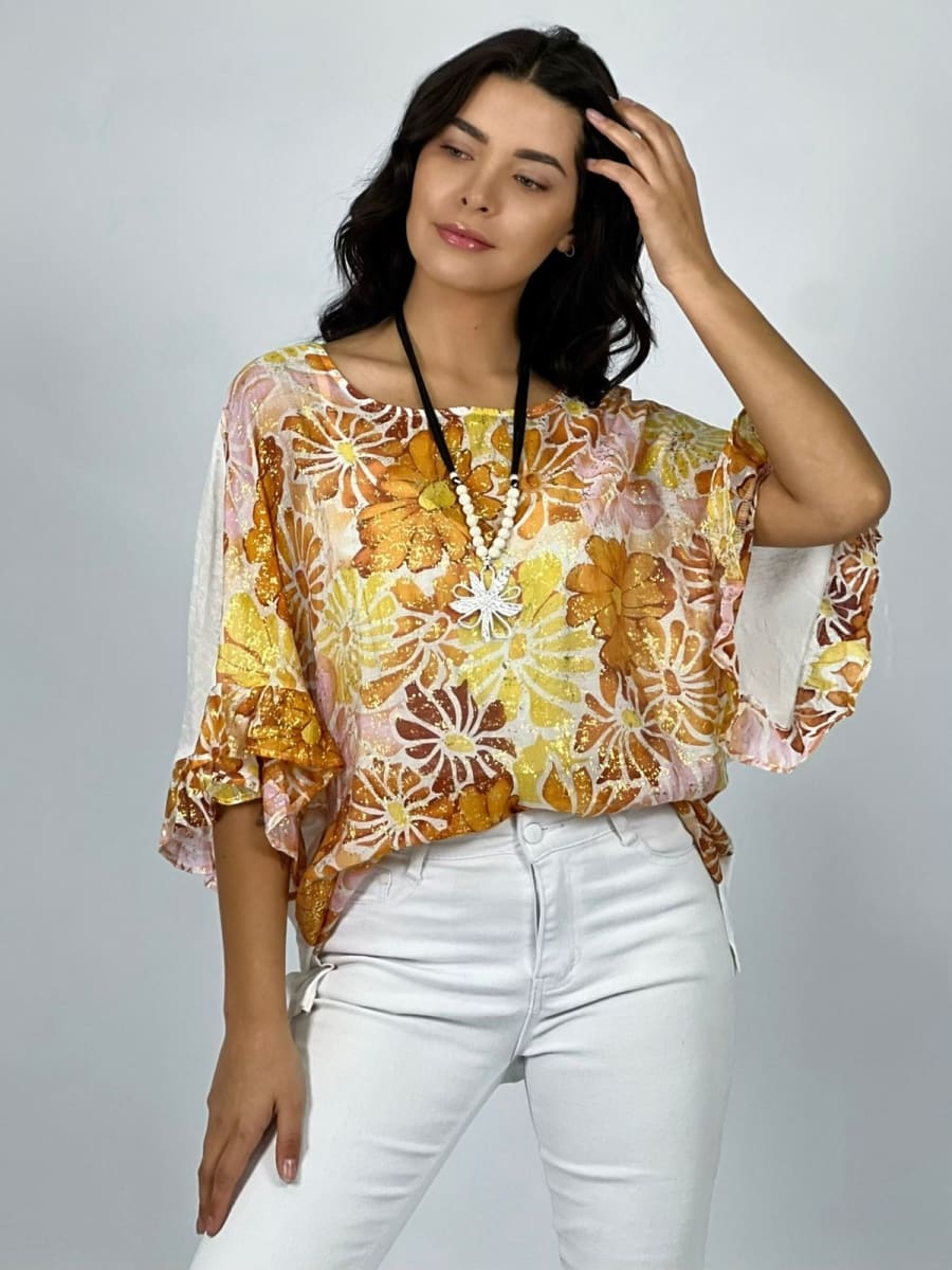 Polera Gaza Estampado Floral con Brillos A4-875