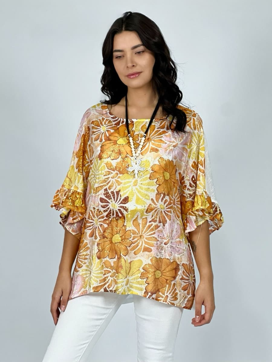 Polera Gaza Estampado Floral con Brillos A4-874