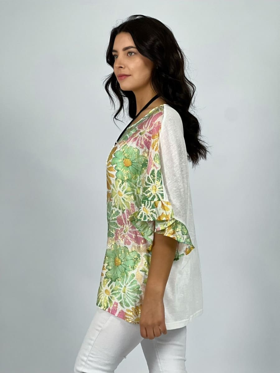 Polera Gaza Estampado Floral con Brillos A4-879