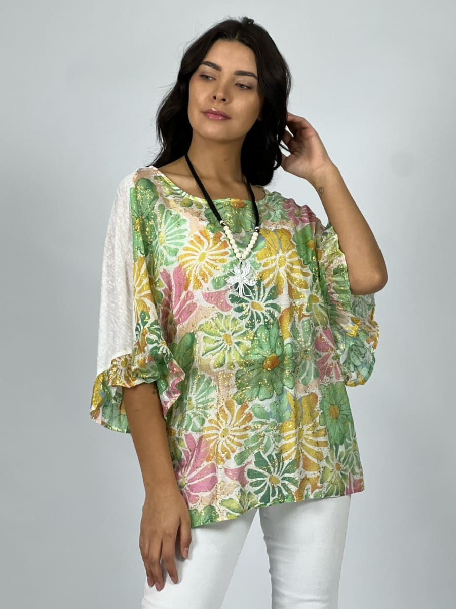 Polera Gaza Estampado Floral con Brillos A4-877