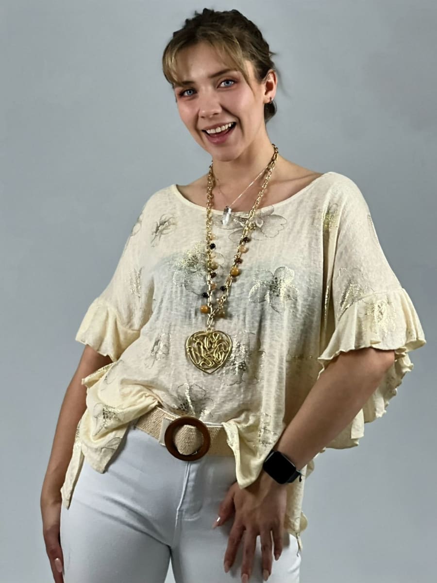 Polera Algodón Estampado Flor Con Brillos A1-363