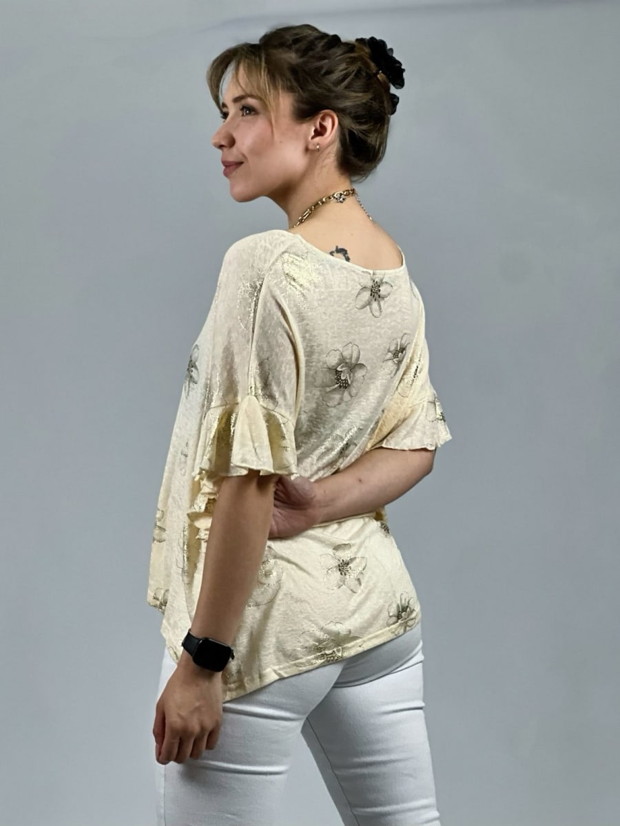 Polera Algodón Estampado Flor Con Brillos A1-362