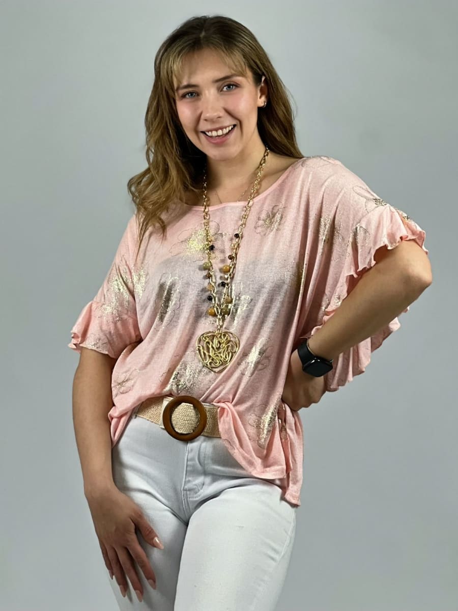 Polera Algodón Estampado Flor Con Brillos A1-368