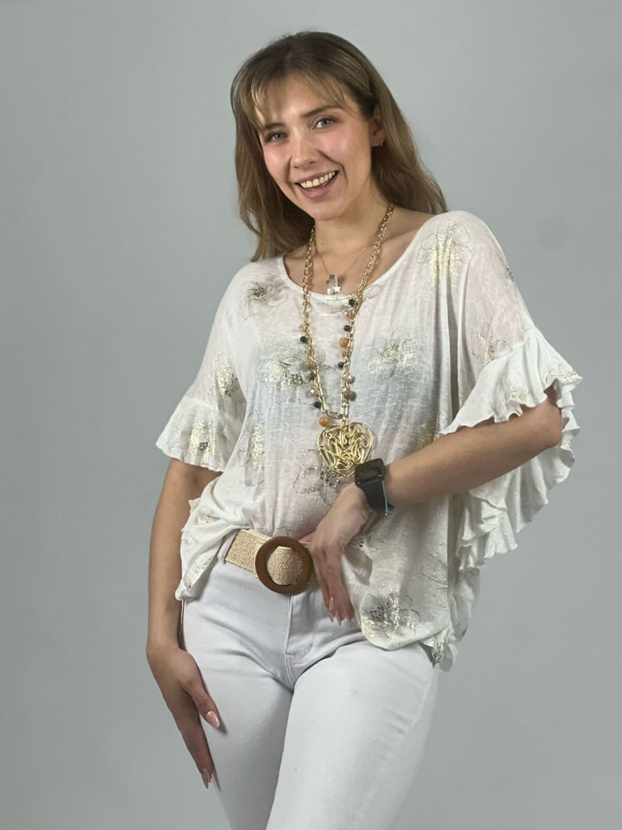 Polera Algodón Estampado Flor Con Brillos A1-3612