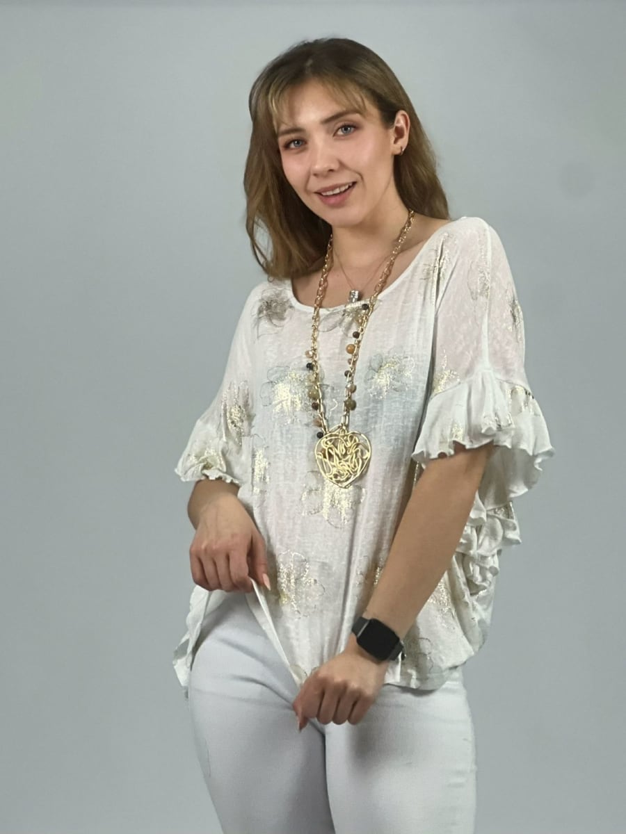 Polera Algodón Estampado Flor Con Brillos A1-3611