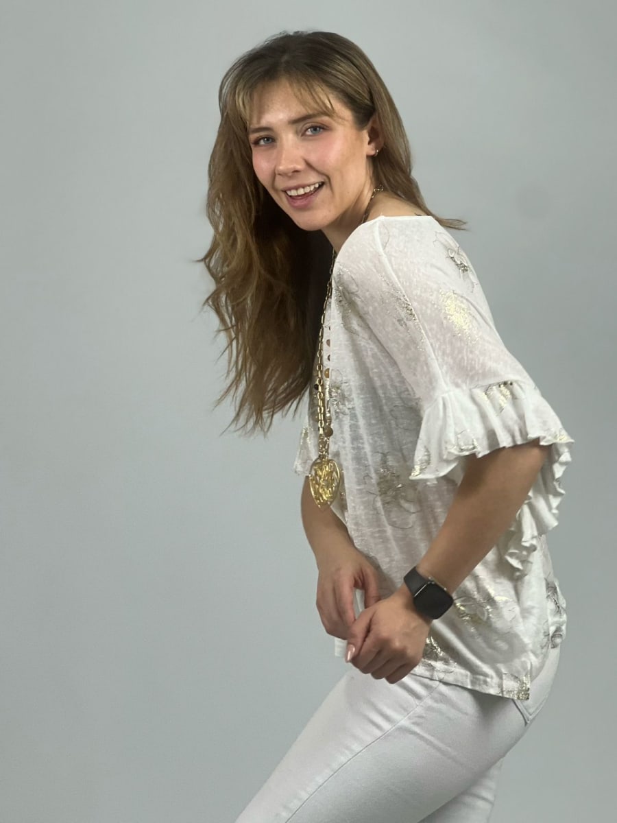 Polera Algodón Estampado Flor Con Brillos A1-3613