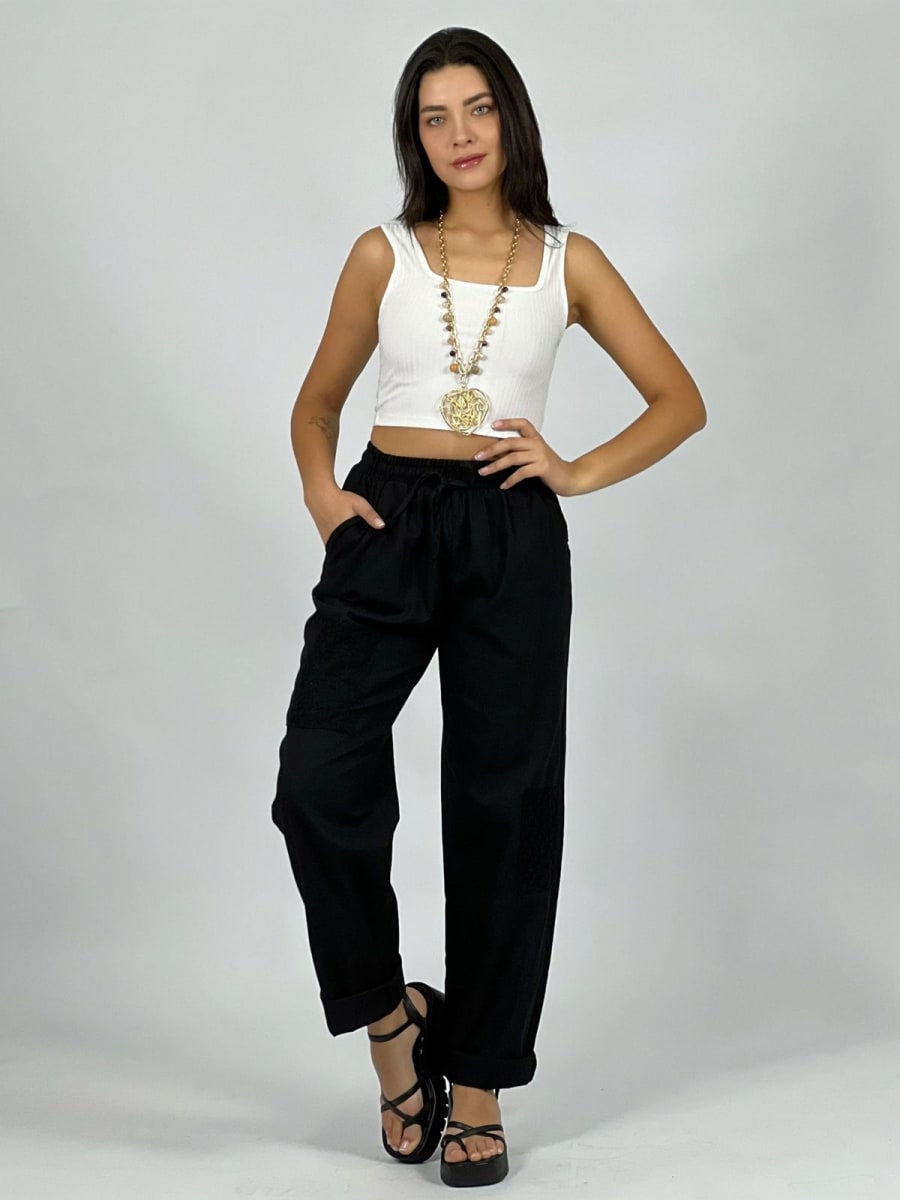 Pantalón de Lino Margaritas en Rodilla A2-57/611