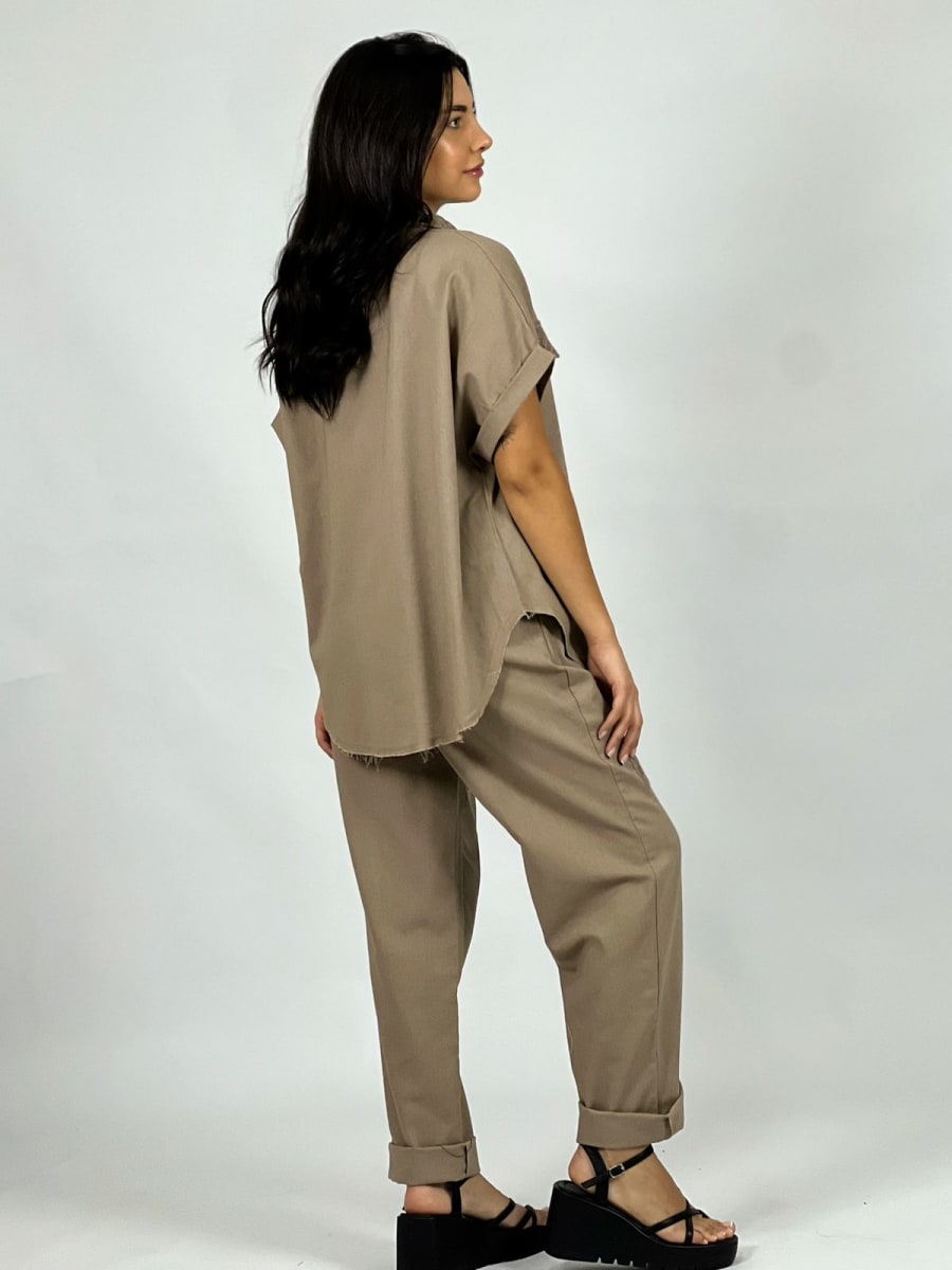 Blusa Lino con Encaje Cuello y Bolsillos A2-59/626