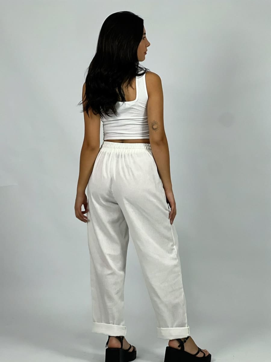 Pantalón de Lino Margaritas en Rodilla A2-57/6112