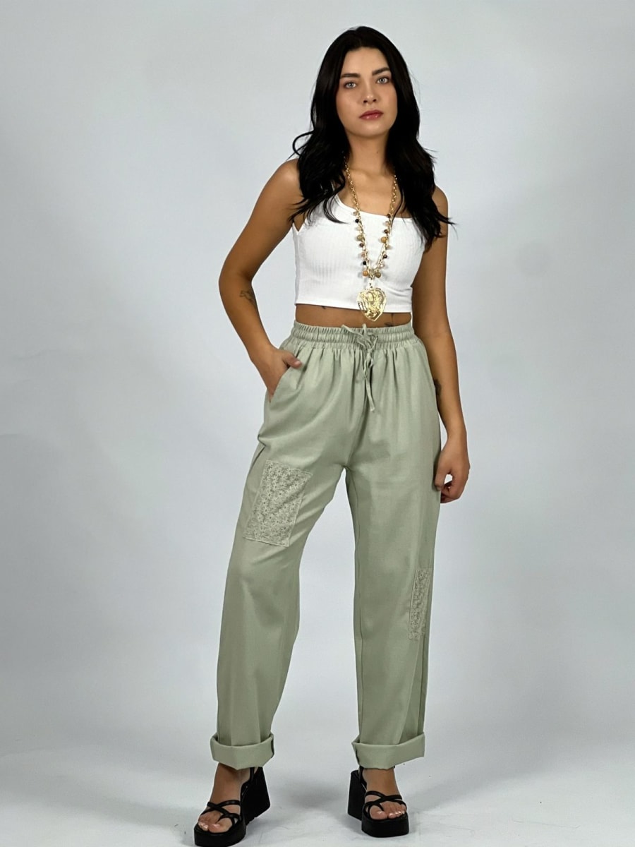 Pantalón de Lino Margaritas en Rodilla A2-57/615