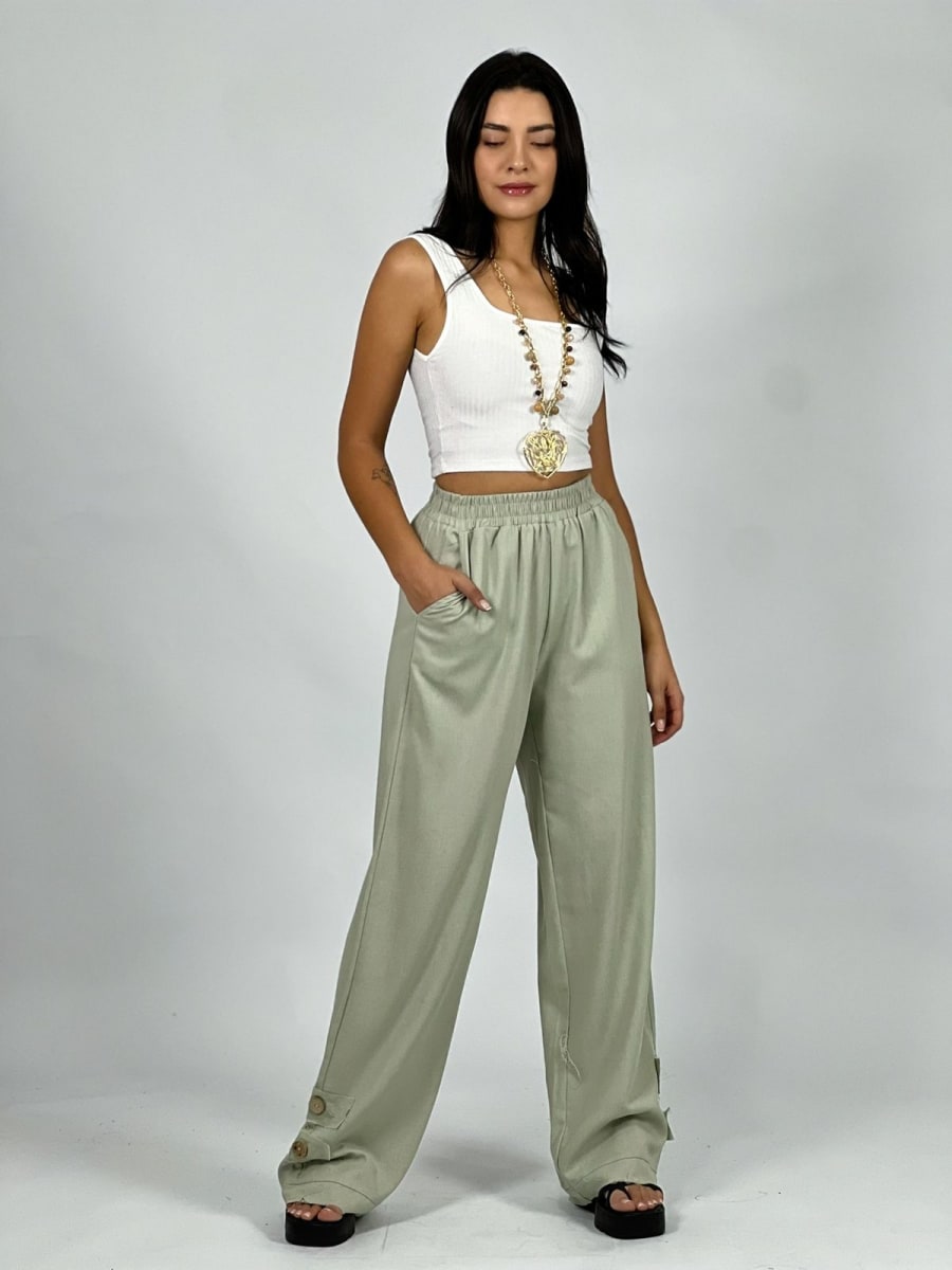 Pantalón De Lino 2 Botones en Tobillo A3-66//755
