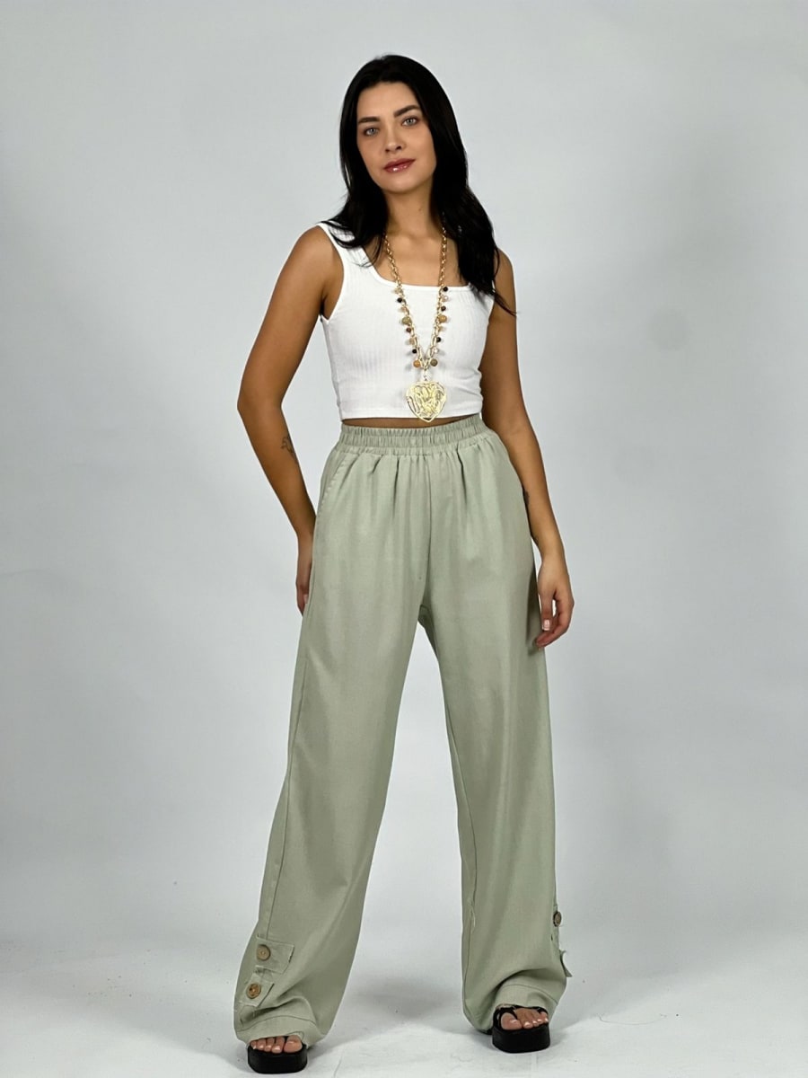 Pantalón De Lino 2 Botones en Tobillo A3-66//754