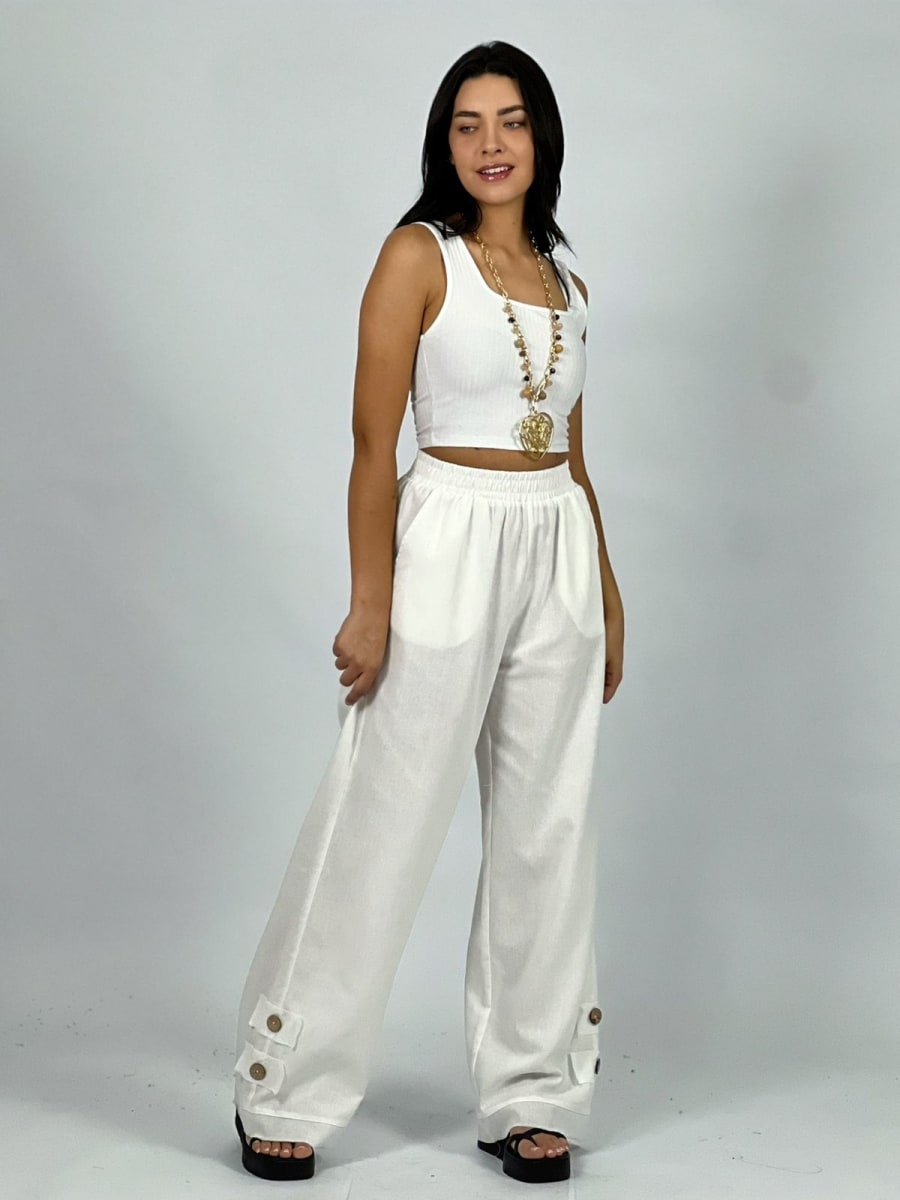 Pantalón De Lino 2 Botones en Tobillo A3-66//7512