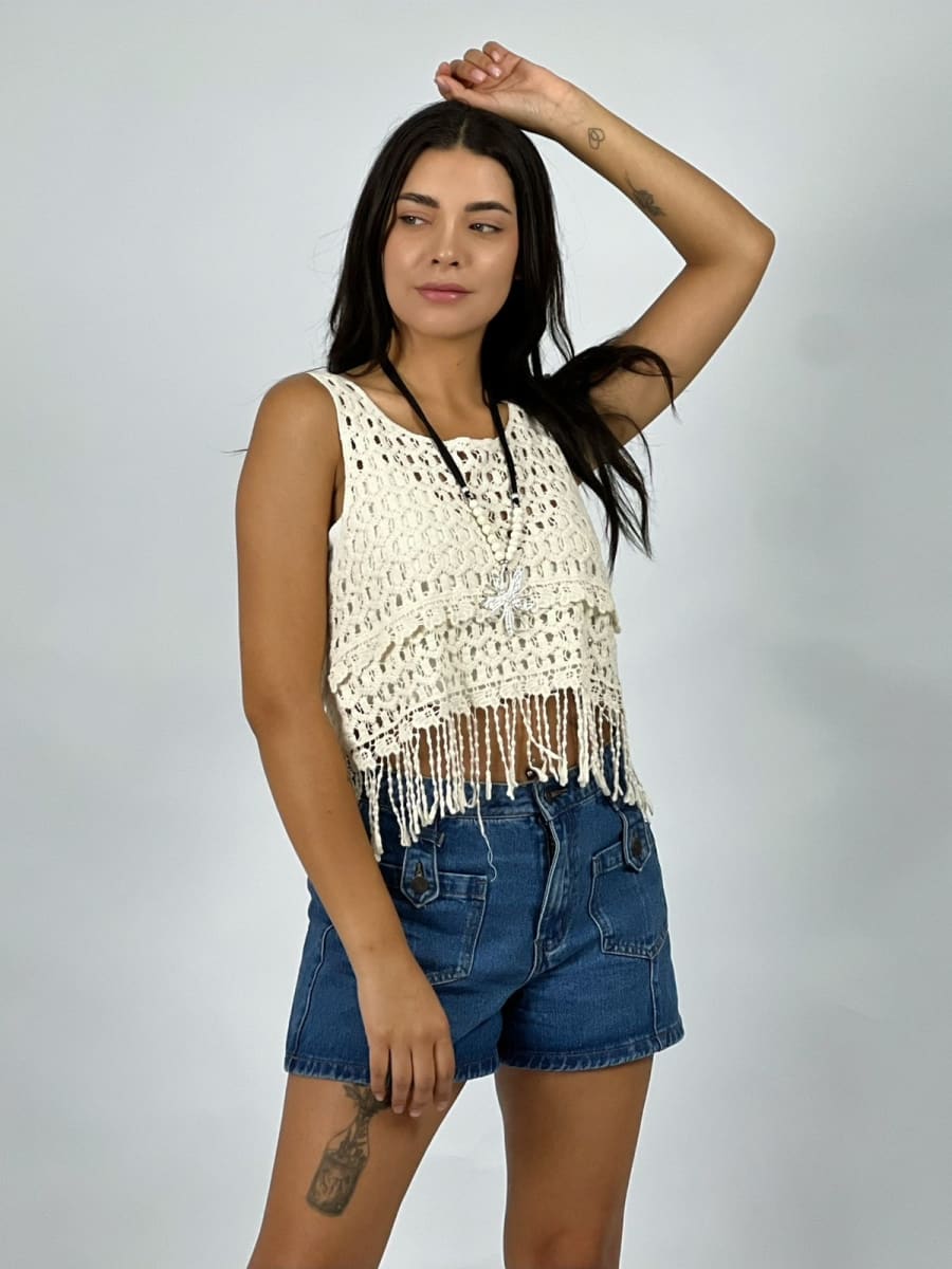 Polera Top Tejido con Hilachas A1-42