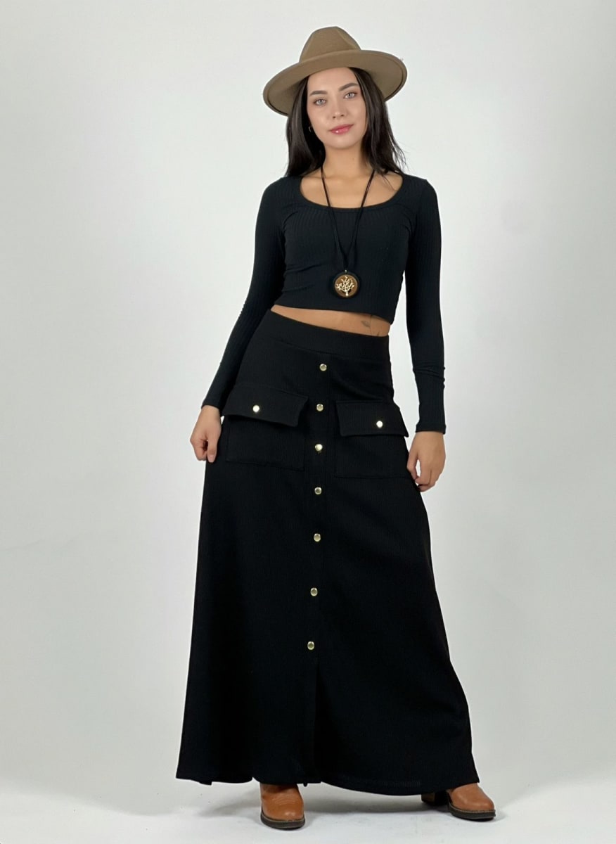 Falda Lanilla Spandex Bolsillos Cargo A2-59//621