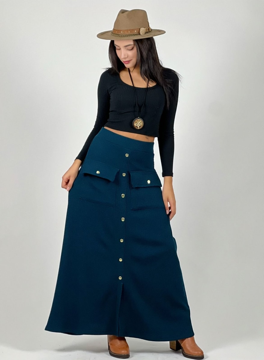 Falda Lanilla Spandex Bolsillos Cargo A2-59//629