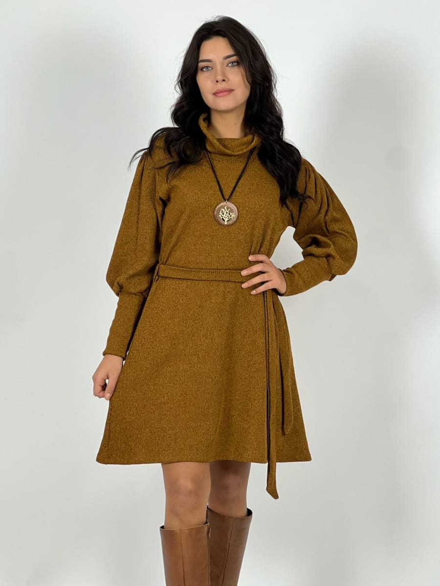 Mini Vestido Lanilla C/Cinturon Cuello Tortuga A3-77/804