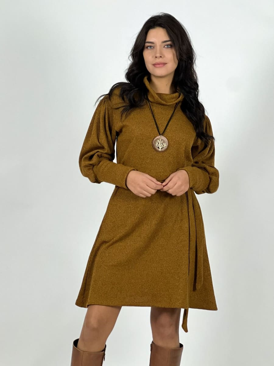 Mini Vestido Lanilla C/Cinturon Cuello Tortuga A3-77/803