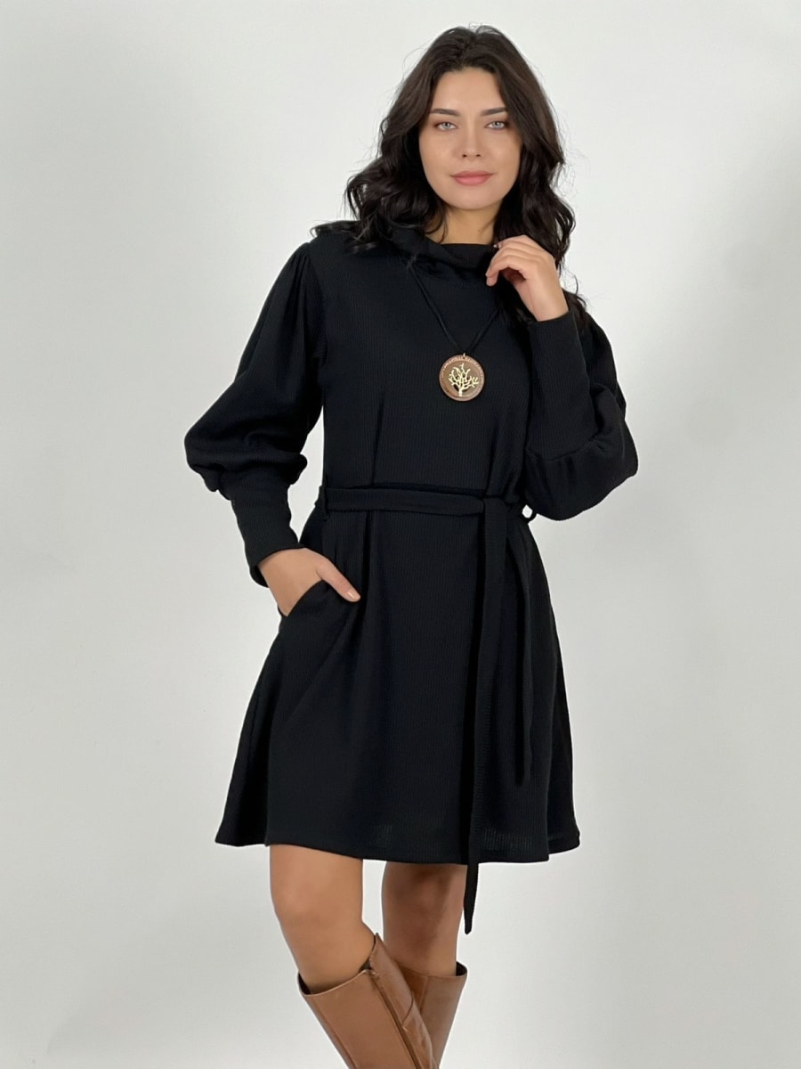 Mini Vestido Lanilla C/Cinturon Cuello Tortuga A3-77/8014