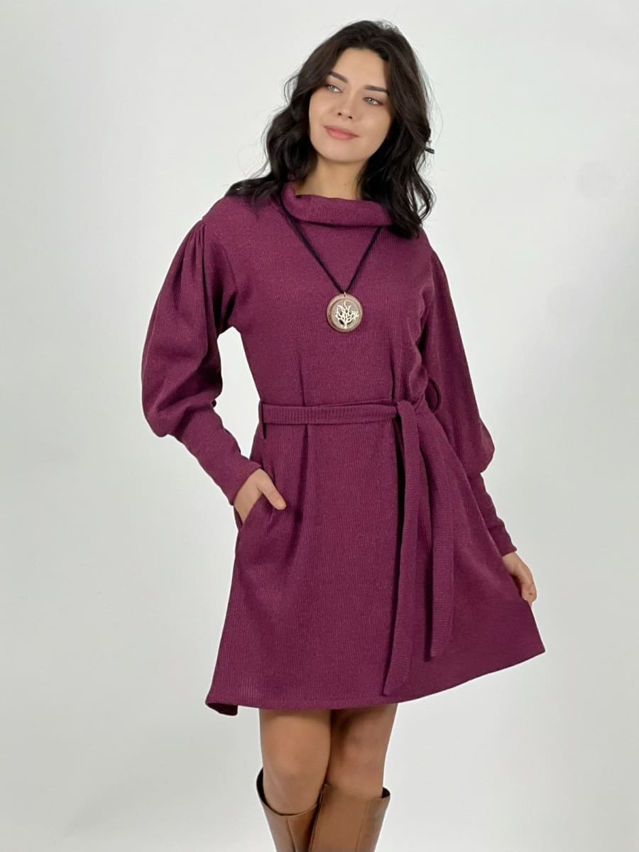 Mini Vestido Lanilla C/Cinturon Cuello Tortuga A3-77/8011