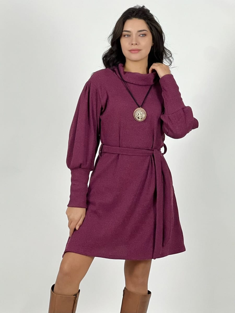 Mini Vestido Lanilla C/Cinturon Cuello Tortuga A3-77/809