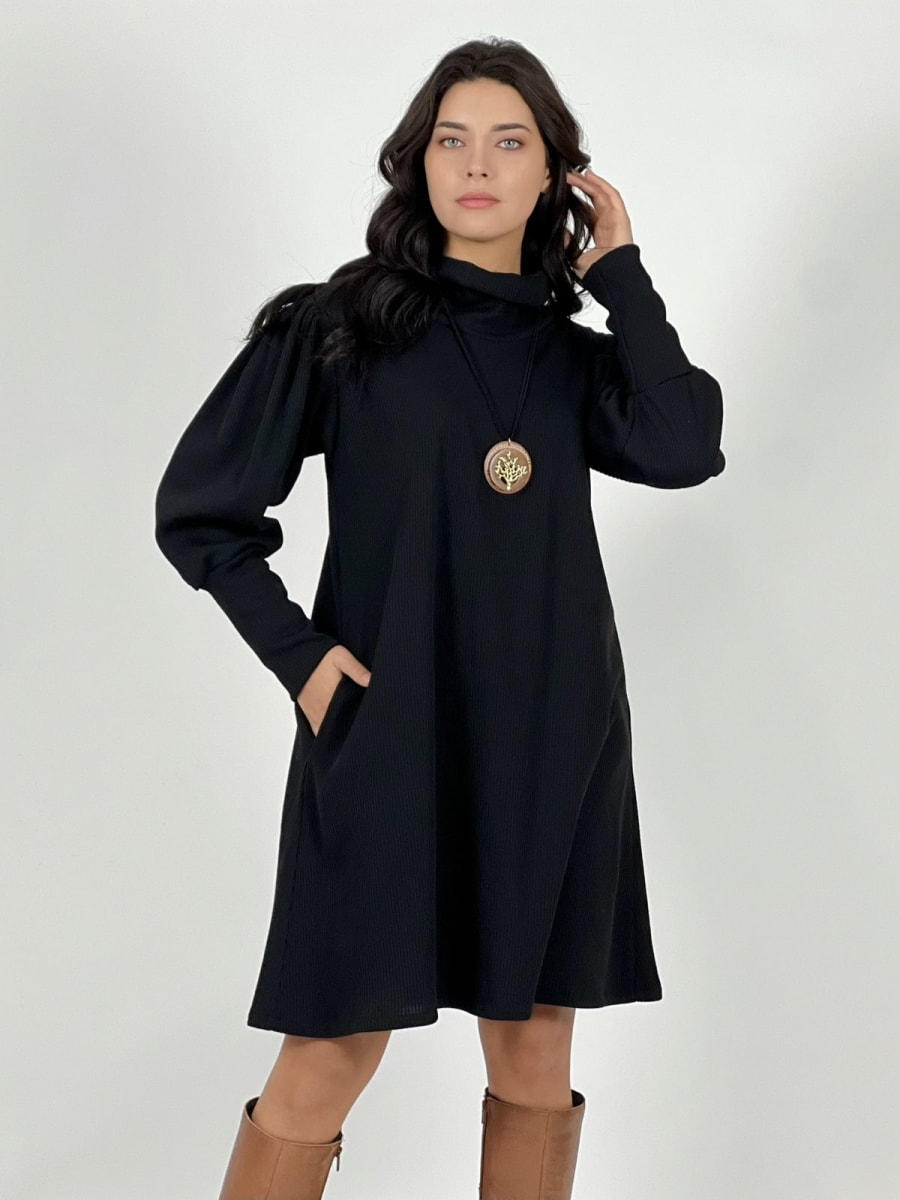 Mini Vestido De Lanilla Liso Cuello Tortuga A4-881