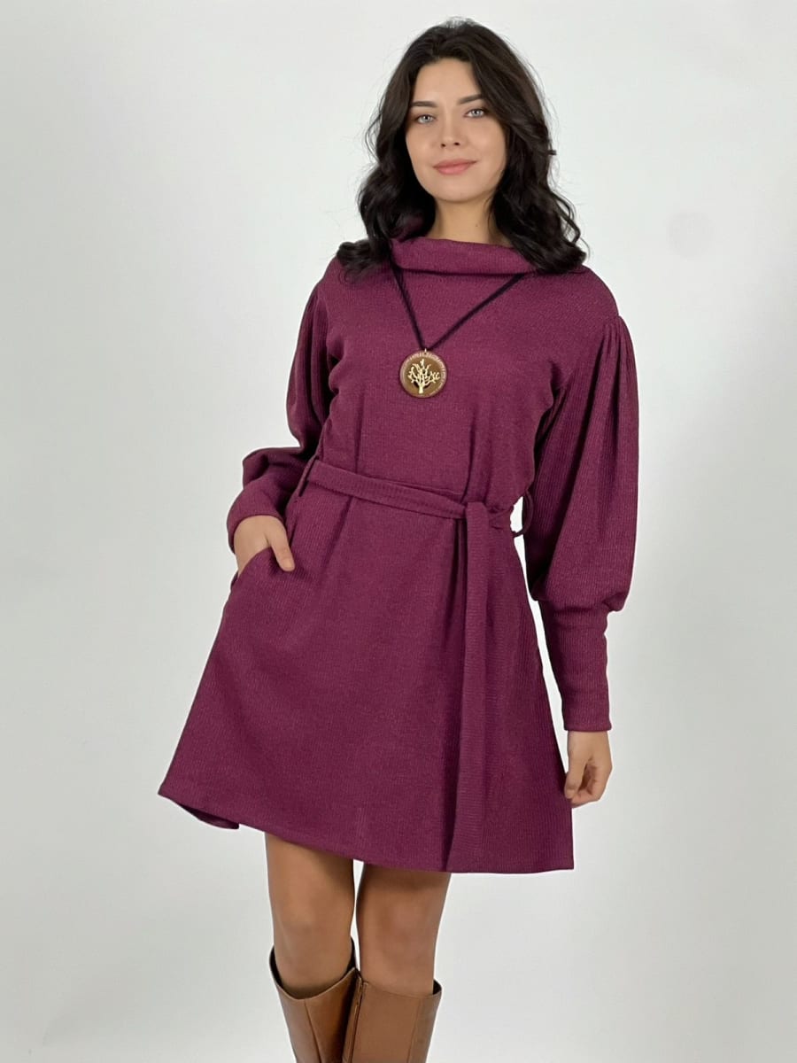 Mini Vestido Lanilla C/Cinturon Cuello Tortuga A3-77/8010