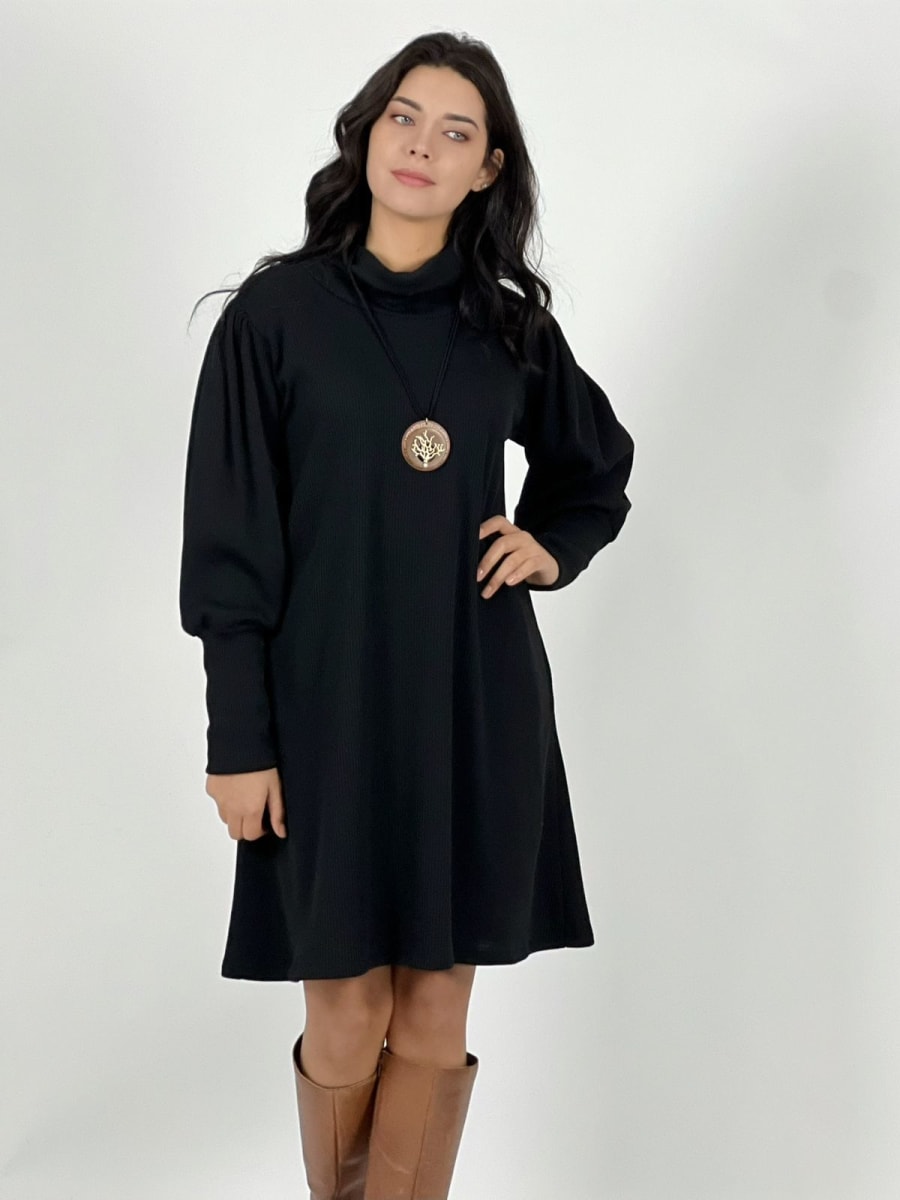 Mini Vestido De Lanilla Liso Cuello Tortuga A4-884