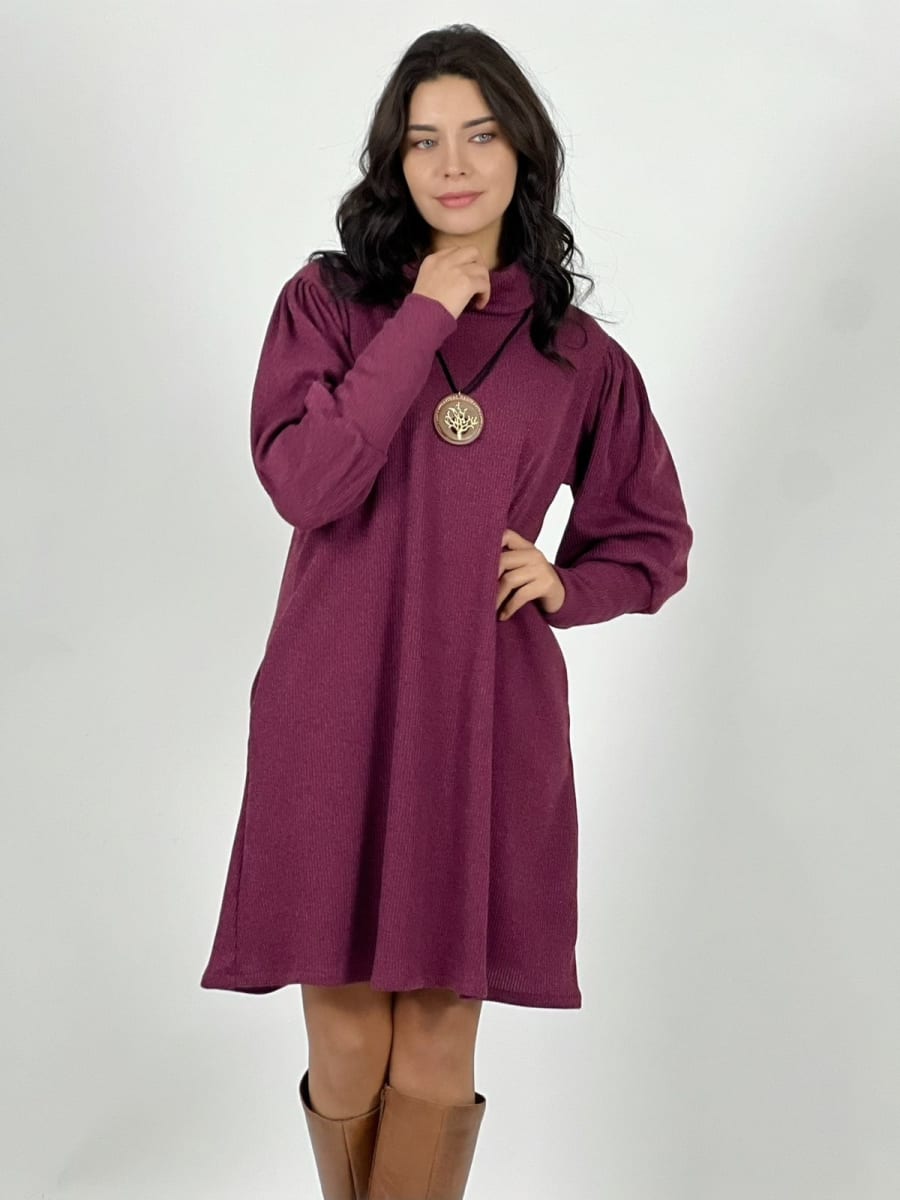 Mini Vestido De Lanilla Liso Cuello Tortuga A4-886