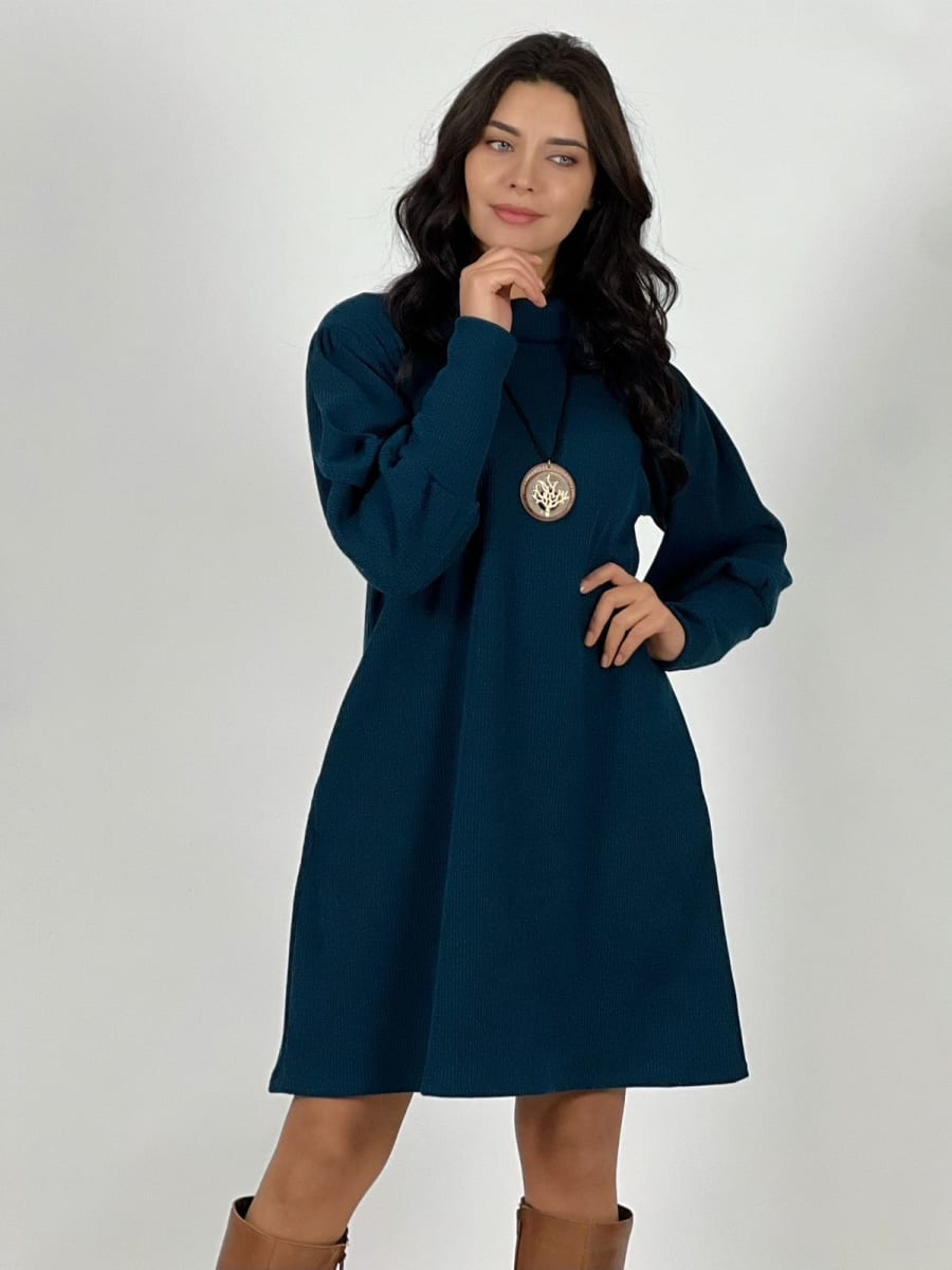 Mini Vestido De Lanilla Liso Cuello Tortuga A4-8812