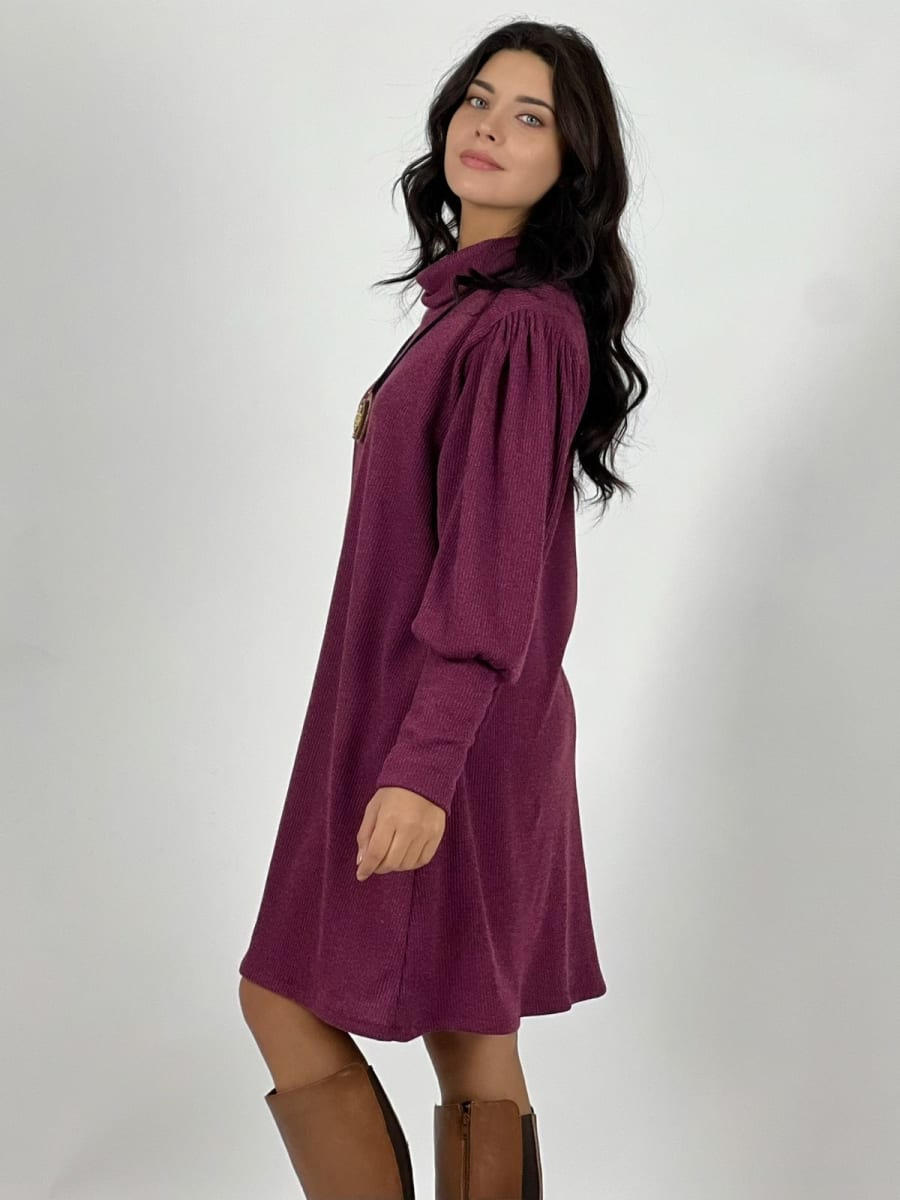 Mini Vestido De Lanilla Liso Cuello Tortuga A4-887
