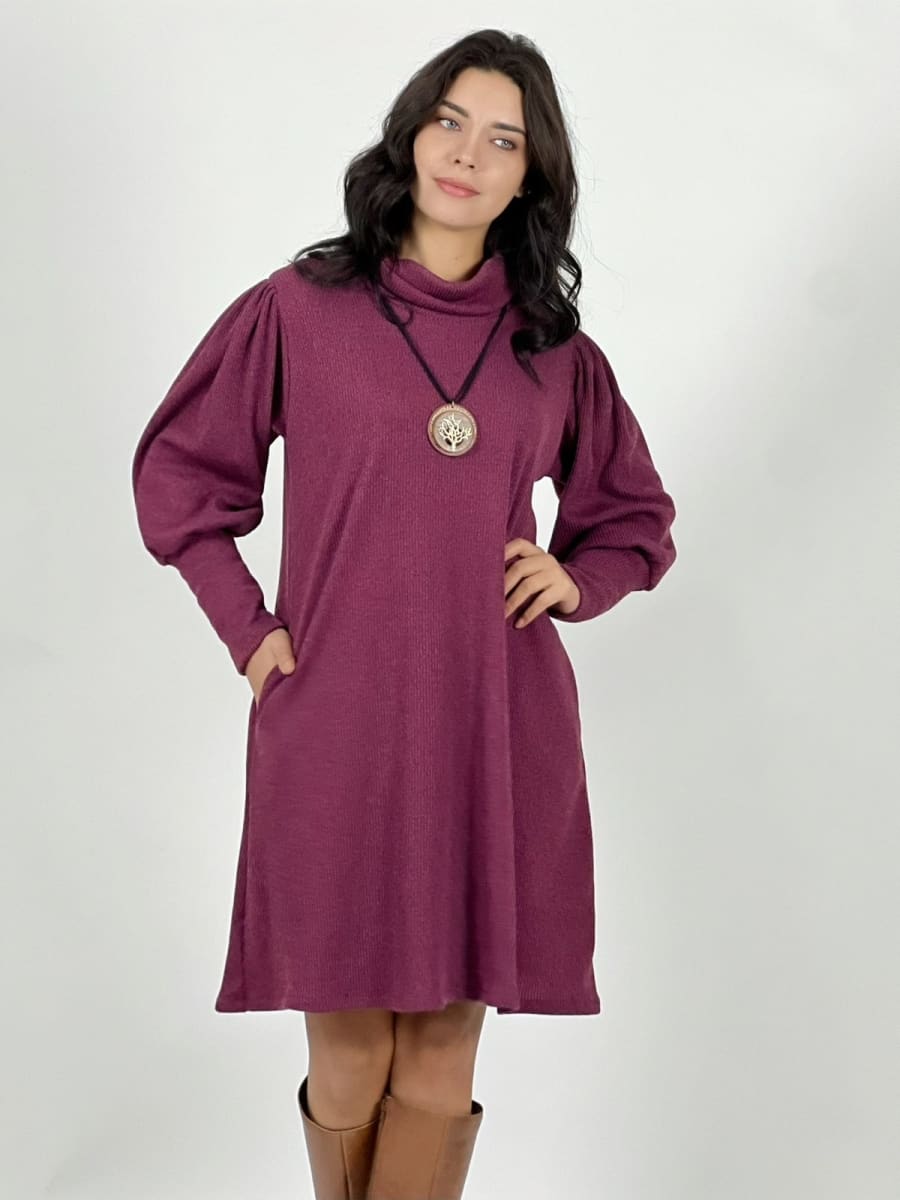 Mini Vestido De Lanilla Liso Cuello Tortuga A4-885