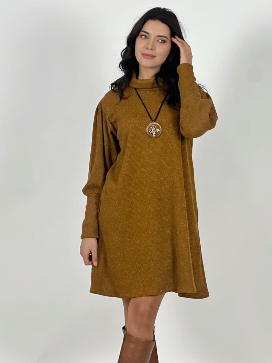 Mini Vestido De Lanilla Liso Cuello Tortuga A4-888