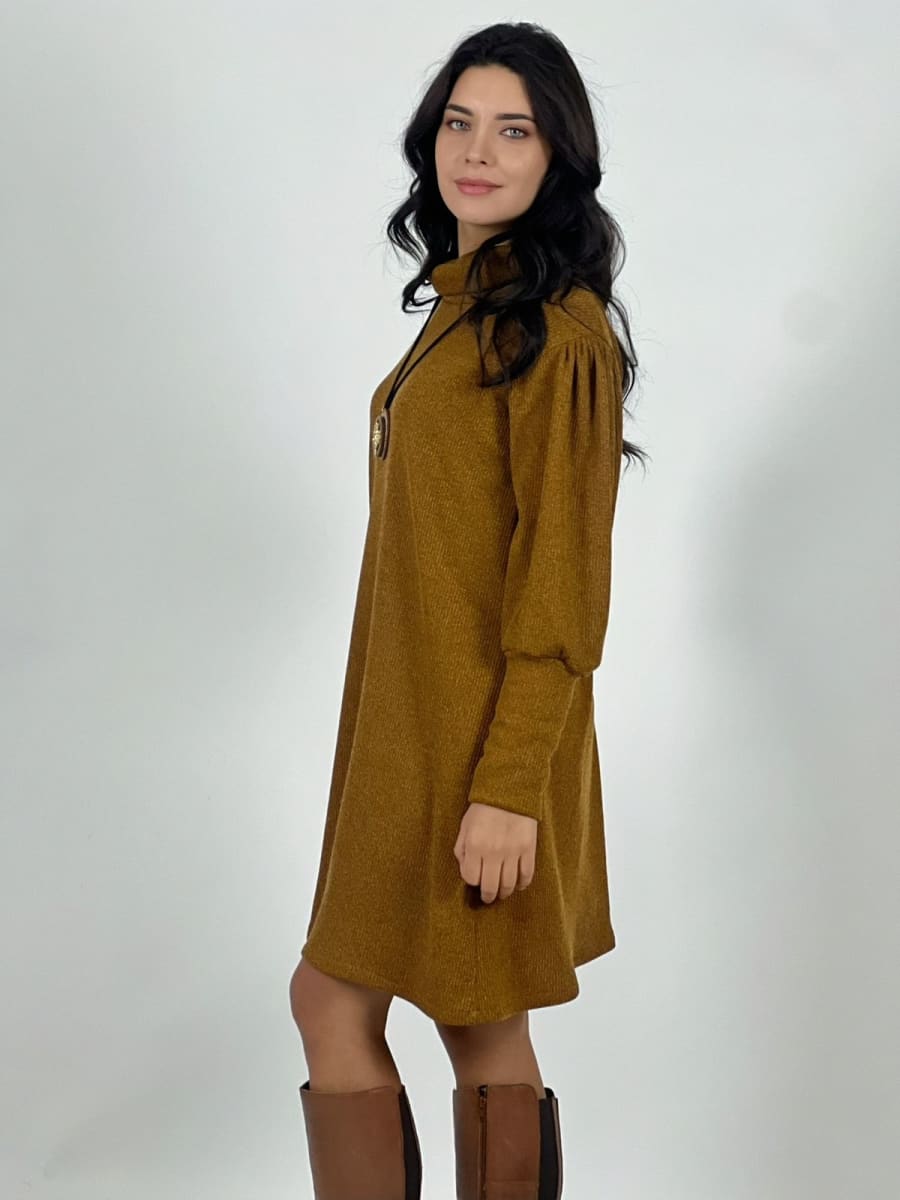 Mini Vestido De Lanilla Liso Cuello Tortuga A4-8810