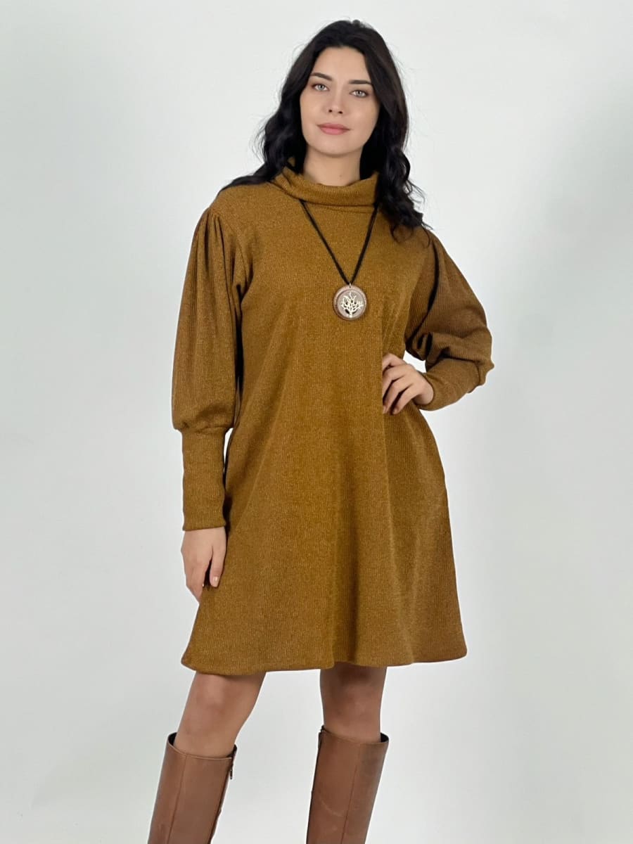 Mini Vestido De Lanilla Liso Cuello Tortuga A4-889