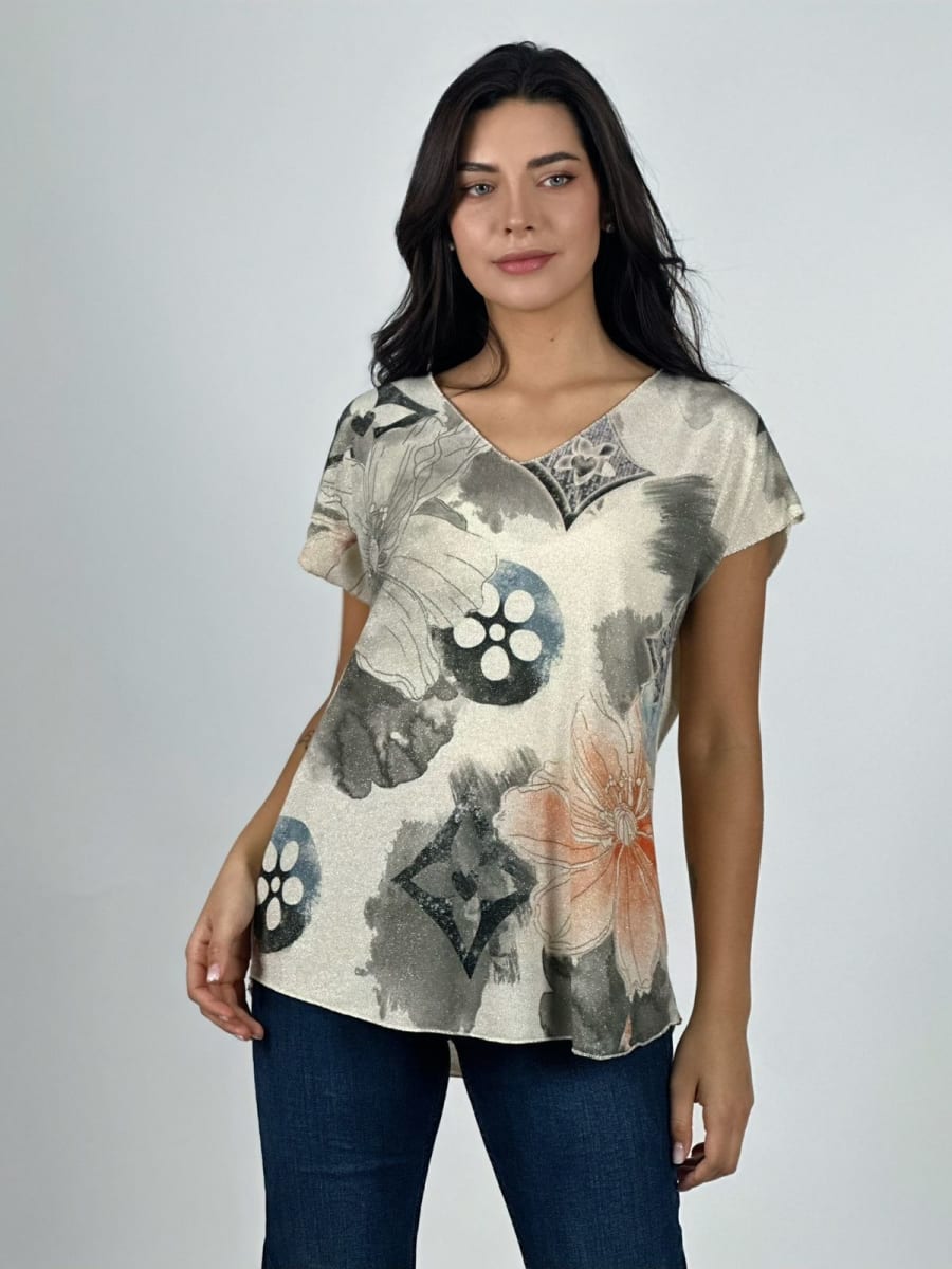 Polera Italiana Con Flores A1-332