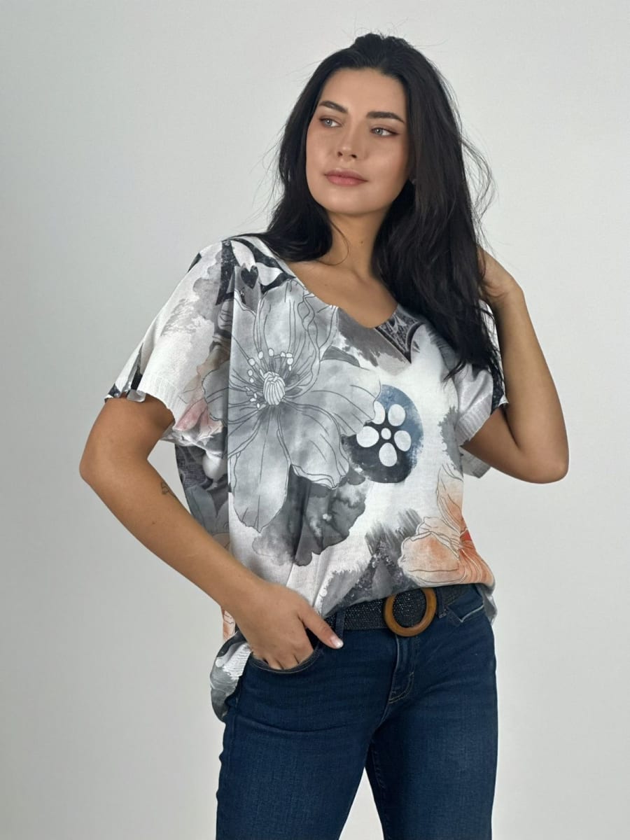 Polera Italiana Con Flores A1-336