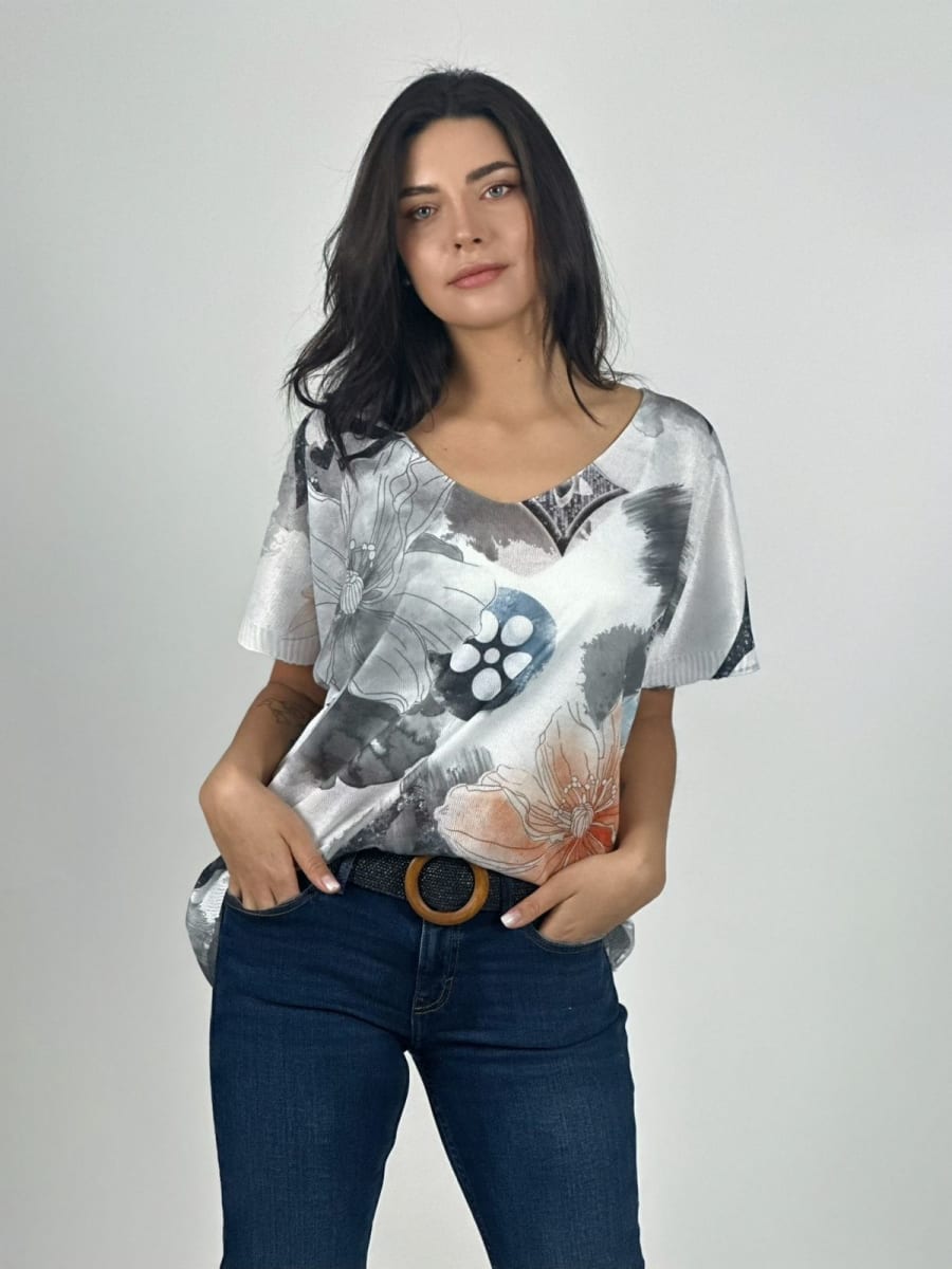 Polera Italiana Con Flores A1-337