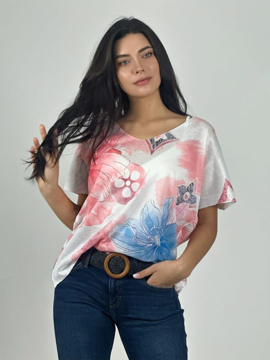 Polera Italiana Con Flores A1-339
