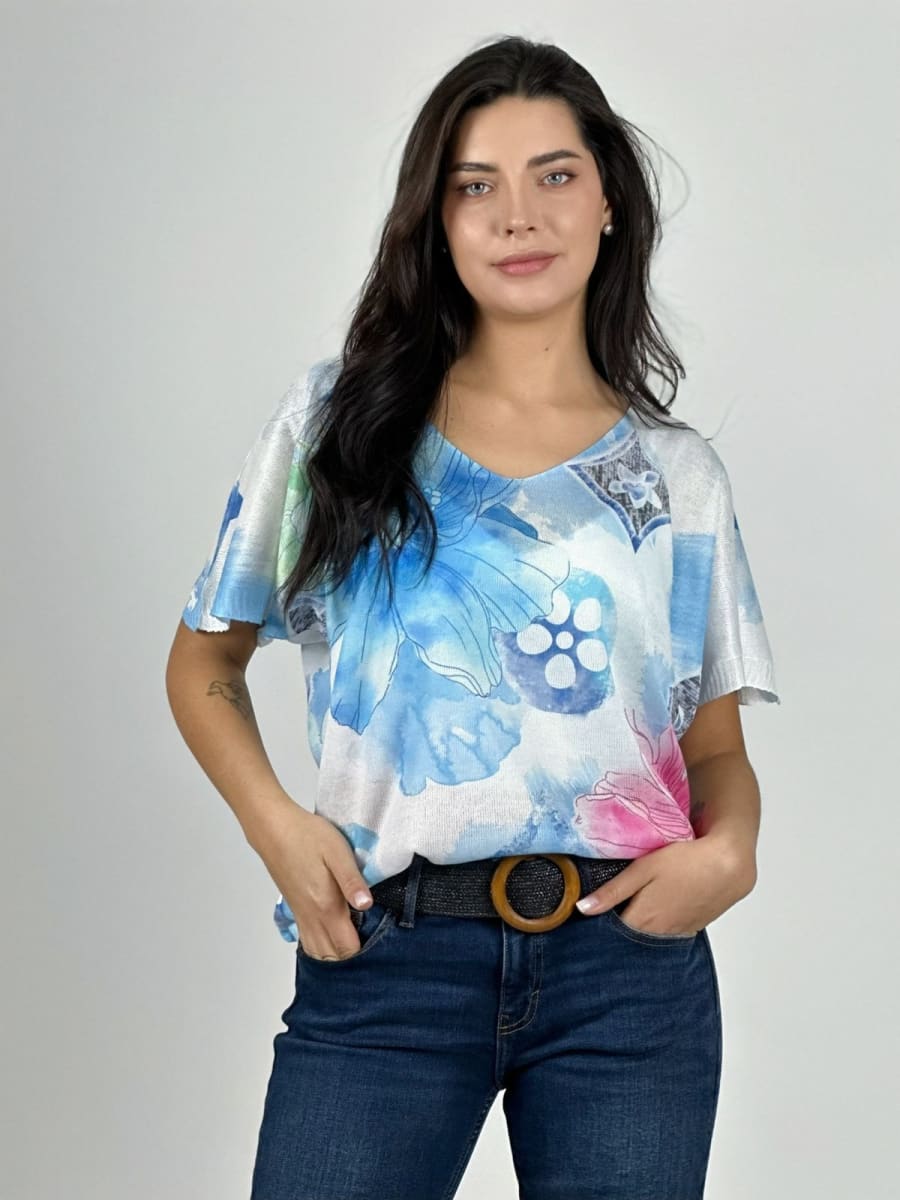 Polera Italiana Con Flores A1-334