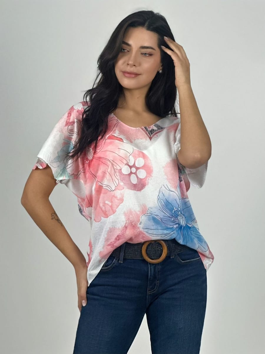 Polera Italiana Con Flores A1-3310