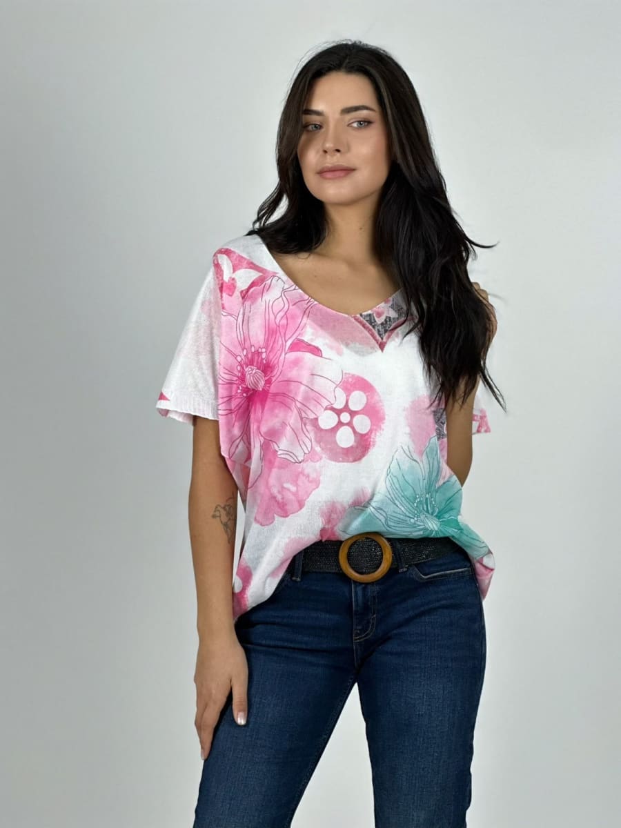 Polera Italiana Con Flores A1-3316