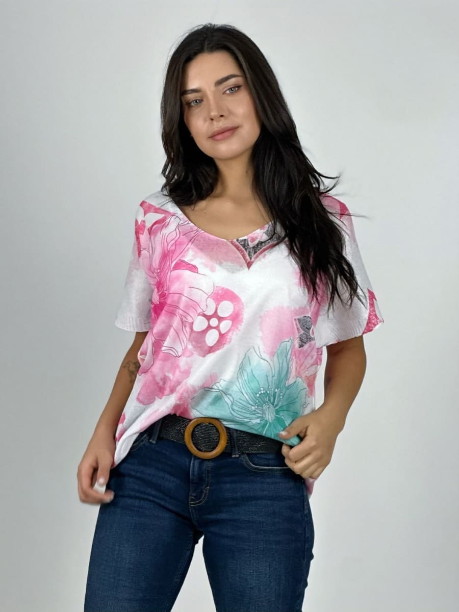 Polera Italiana Con Flores A1-3315
