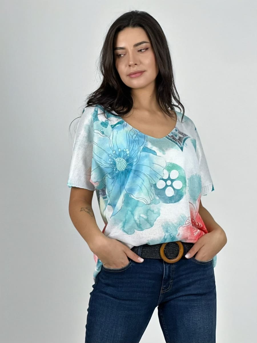 Polera Italiana Con Flores A1-3312